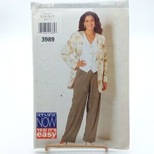 See & Sew Butterick 3989 Womens Jacket and Pants Sewing Pattern Size C18-20-22